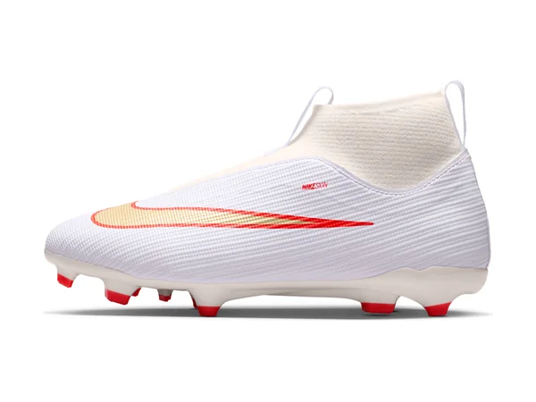 Nike Jr Mercurial Superfly 11 Academy in white with a crimson Swoosh