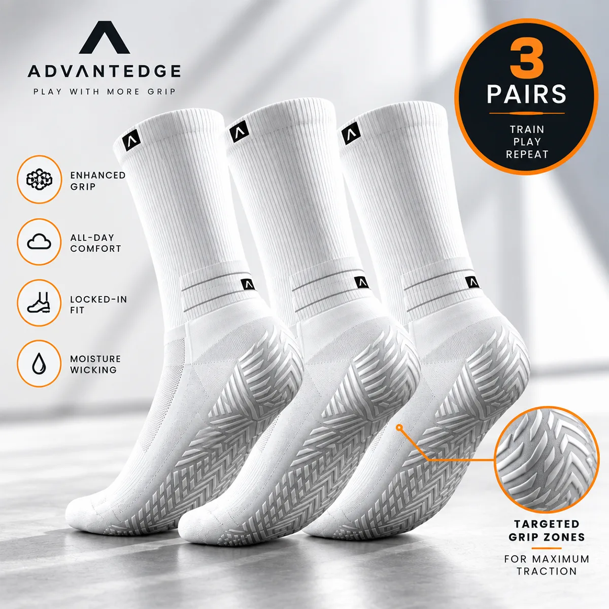 AdvantEdge 3 pairs grip socks bundle